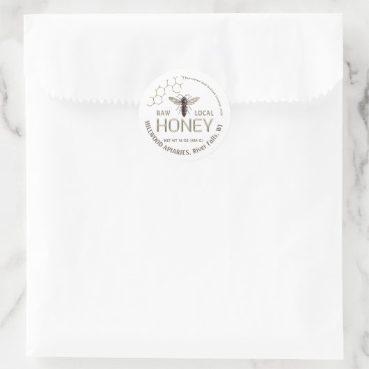 Queen Bee Honey Jar Label Raw Local Honeycomb Runder Aufkleber (Tasche)
