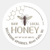 Queen Bee Honey Jar Label Raw Local Honeycomb Runder Aufkleber (Vorderseite)