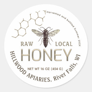 Queen Bee Honey Jar Label Raw Local Honeycomb Runder Aufkleber