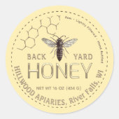 Queen Bee Honey Jar Label Row Back Yard Honig Runder Aufkleber (Vorderseite)