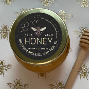 Queen Bee Honey Jar Label Row Back Yard Honig Runder Aufkleber