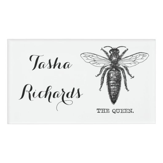 Queen Bee Illustration Classic Zeichnend Namenschild (Vorderseite)