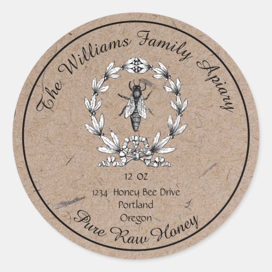 Queen Bee Kraft Paper Honey Apiary | Roher Honey Runder Aufkleber (Vorderseite)