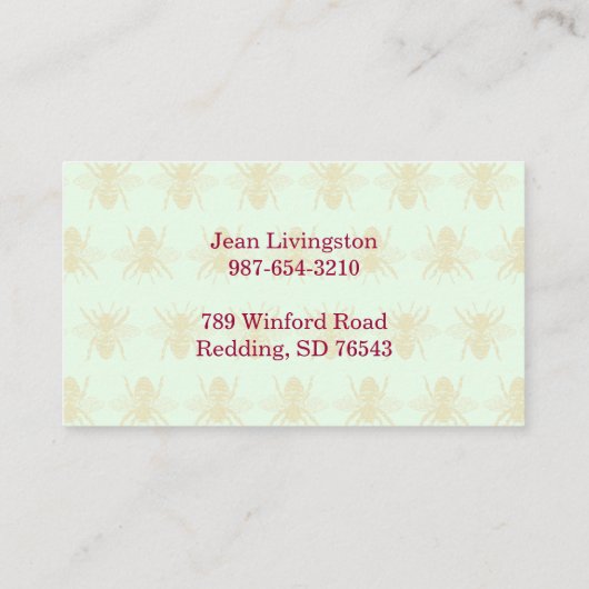 Queen Bee Light Green Beekeeper Visitenkarte (Rückseite)