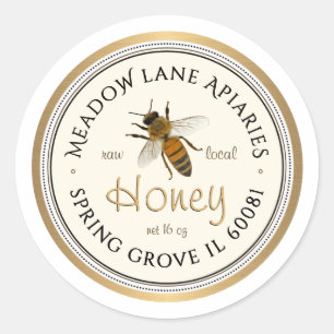 Queen Bee Metallic Gold Border Honey Label Runder Aufkleber