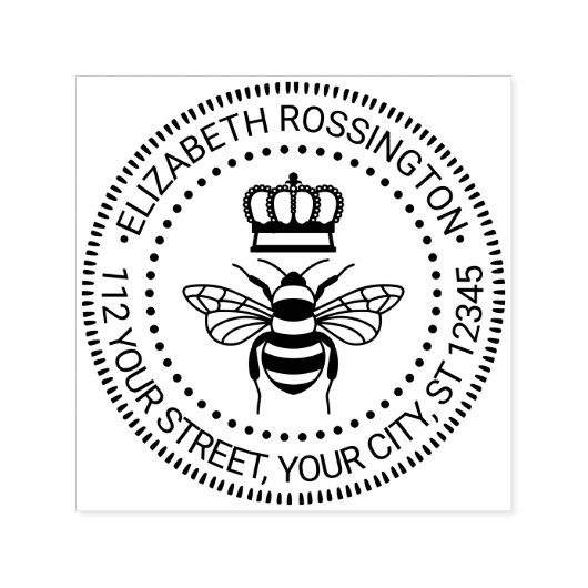 Queen Bee mit Crown #3 Round Name Rücksendeadresse Permastempel (Design)