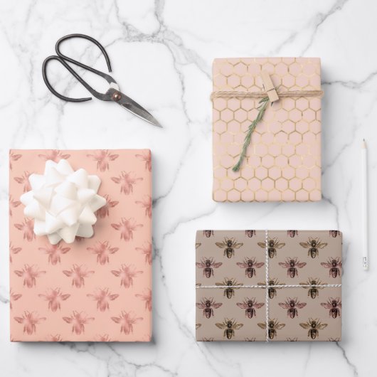 Queen Bee Pink Neutral Wrapping Paper Sheets Geschenkpapier Set (Vorderseite)
