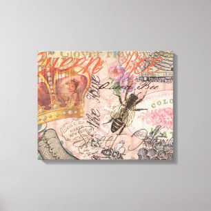 Queen Bee Vintag schöne Collage Leinwanddruck
