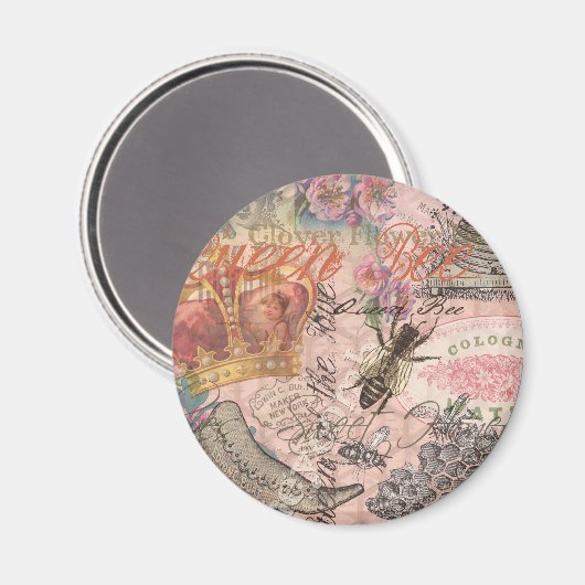 Queen Bee Vintag schöne Collage Magnet (Vorderseite/Rückseite)