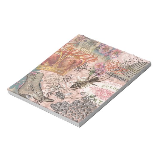 Queen Bee Vintag schöne Collage Notizblock (Rotiert)