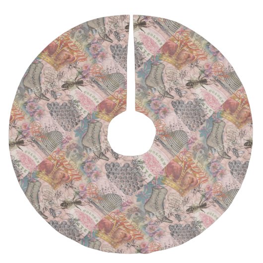 Queen Bee Vintag schöne Collage Polyester Weihnachtsbaumdecke (Vorderseite)