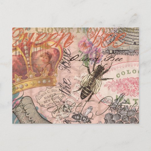 Queen Bee Vintag schöne Collage Postkarte (Vorderseite)