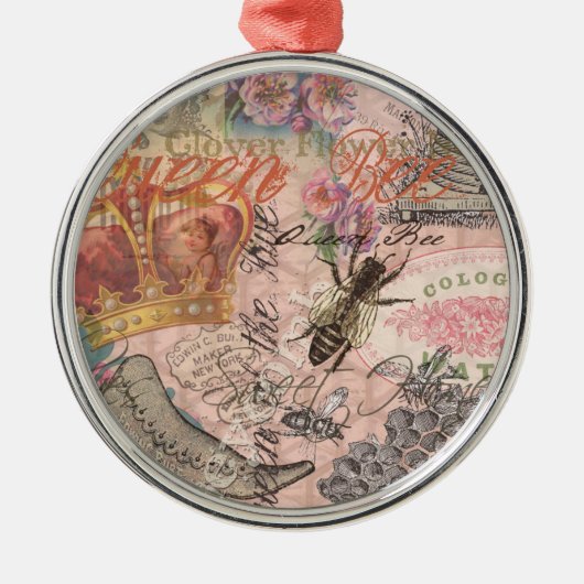 Queen Bee Vintag schöne Collage Silbernes Ornament (Vorne)