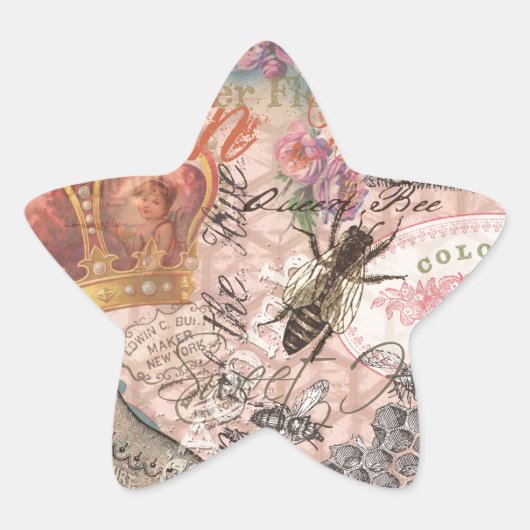 Queen Bee Vintag schöne Collage Stern-Aufkleber (Vorderseite)