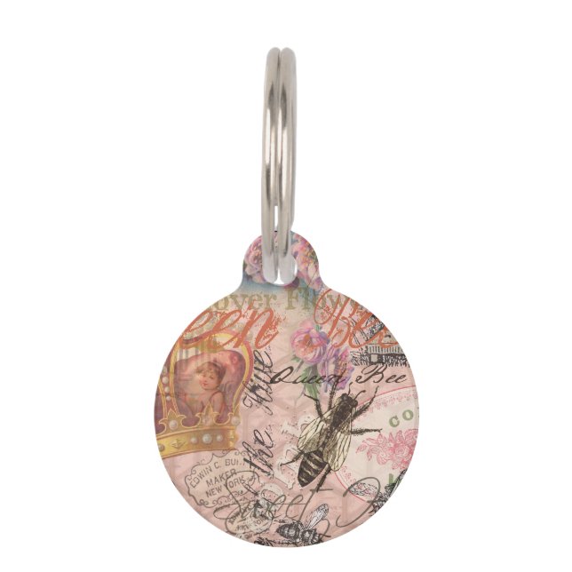 Queen Bee Vintag schöne Collage Tiernamensmarke (Vorderseite)