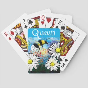 Queen Bee Whimsical Bumblebee in Daisies Painting Spielkarten