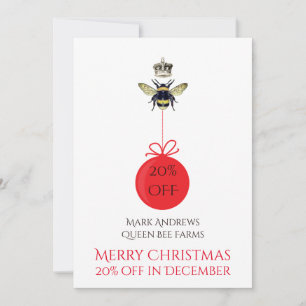 Queen Been Crown Honey White Business Holiday Card Feiertagskarte