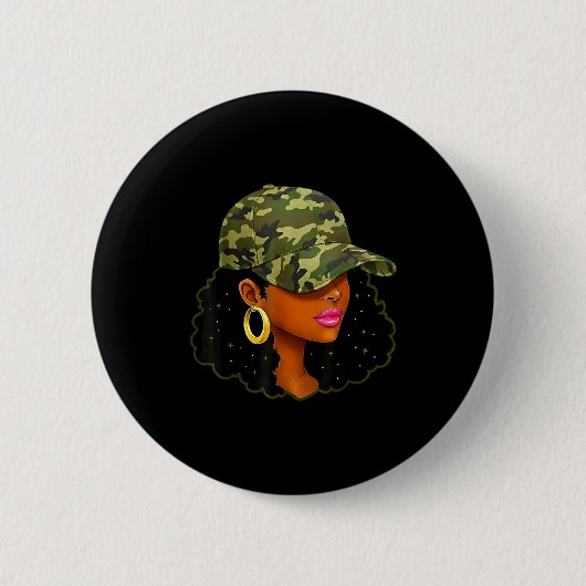 Queen Black Woman With Camo Cap Locs African Ameri Button (Vorderseite)