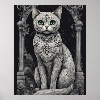 Queen Cat - Dia de Los Muertos, Sugar Skull Style Poster