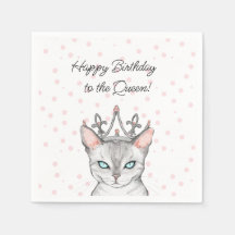 Queen Cat mit Tiara Birthday Napkins