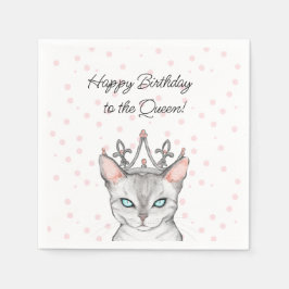 Queen Cat mit Tiara Birthday Napkins Serviette