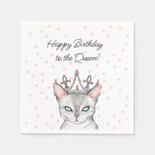 Queen Cat mit Tiara Birthday Napkins Serviette (Vorderseite)