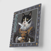 Queen Cat Tuxedo Kitty Funny Renaissance Portrait Quadratische Wanduhr (Winkel)