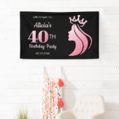 Queen Crown Pink Glitzer Black 40. Geburtstag Banner (Insitu)