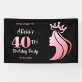 Queen Crown Pink Glitzer Black 40. Geburtstag Banner (Horizontal)