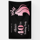 Queen Crown Pink Glitzer Black 40. Geburtstag Banner (Vertikal)