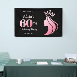 Queen Crown Pink Glitzer Black 60. Geburtstag Banner