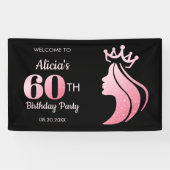 Queen Crown Pink Glitzer Black 60. Geburtstag Banner (Horizontal)