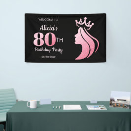Queen Crown Pink Glitzer Black 80. Geburtstag Banner