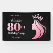 Queen Crown Pink Glitzer Black 80. Geburtstag Banner (Horizontal)