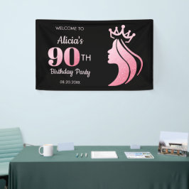 Queen Crown Pink Glitzer Black 90. Geburtstag Banner