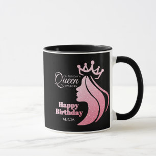 Queen Crown Pink Glitzer Black Happy Geburtstag Tasse
