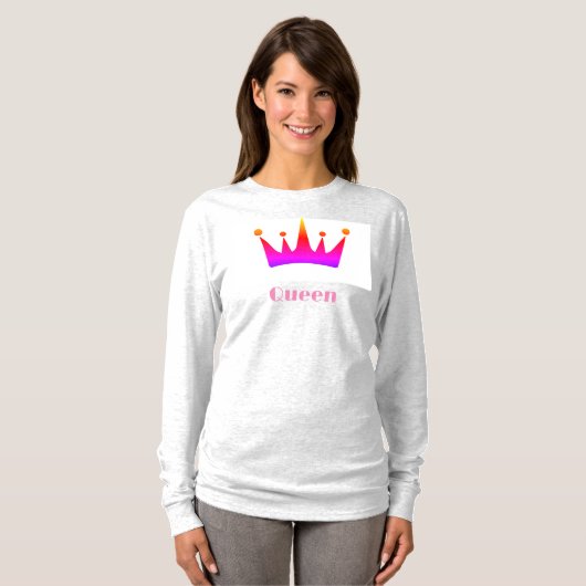 Queen Custom Text Crown Image Ash Long Sleeve T-Shirt (Vorne ganz)