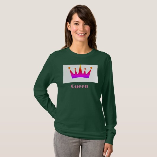 Queen Custom Text Crown Image Deep Forest Long Sle T-Shirt (Vorne ganz)