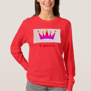 Queen Custom Text Kronenbild Deep Red Langarmshirt T-Shirt