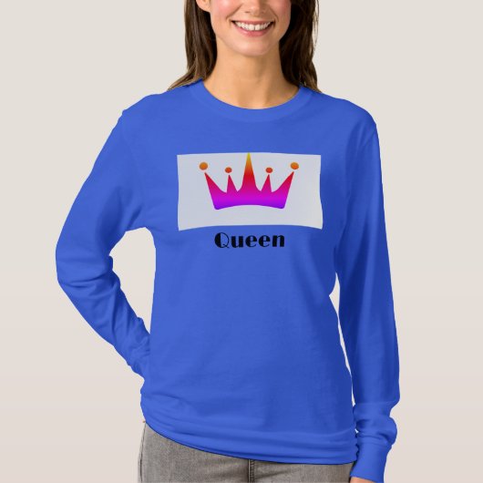 Queen Custom Text Kronenbild Deep Royal Langarm T-Shirt (Vorderseite)