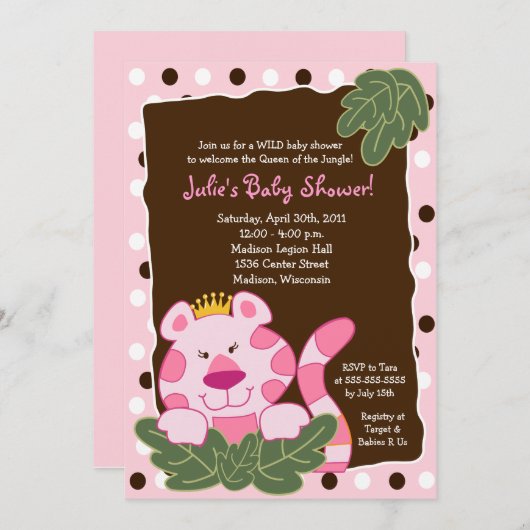 QUEEN DER JUNGLE TIGER 12x18 Baby Dusche Einladung (Vorne/Hinten)