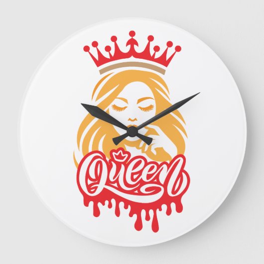 Queen Design – Elegant Royal Crown Typography for Große Wanduhr (Vorderseite)