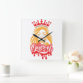 Queen Design – Elegant Royal Crown Typography for Quadratische Wanduhr (Zuhause)