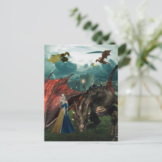 Queen Dragons Wyvern Feuerparadies Burg Postkarte (Stehend Vorderseite)