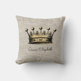 Queen Elizabeth Custom Text Vintag Gold Crown Lum Kissen