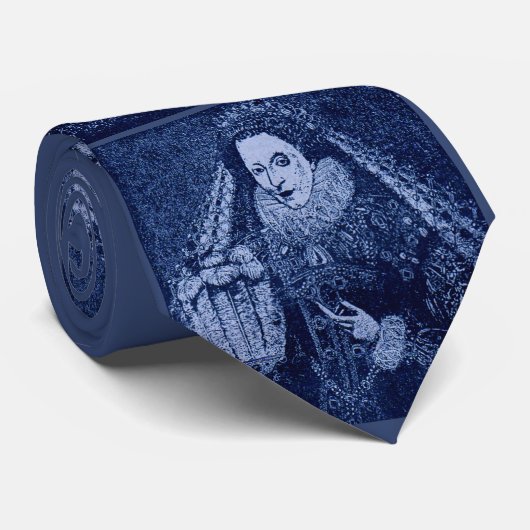 Queen Elizabeth I in blue print Krawatte (Gerollt)