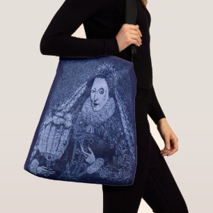 Queen Elizabeth I in blue print Tragetaschen Mit Langen Trägern