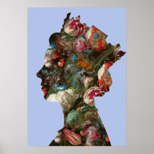 Queen Elizabeth II Silhouette Blumen Groß Poster