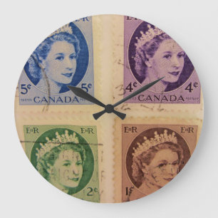 Queen Elizabeth Vintage Stamps Wall Clock Große Wanduhr