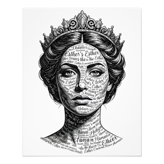 Queen Esther Calligraphy Portrait - Vintage Script Fotodruck (Vorne)